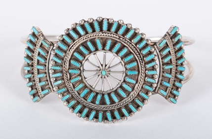 Vintage Zuni Petit Point Turquoise/Sterling Cuff