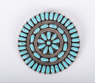 Zuni Petit Point Turquoise Brooch set in Sterling