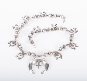Unusual Vintage Navajo Silver Squash Blossom Necklace