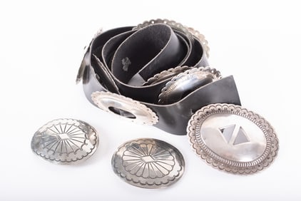 Silver Concho Belt along with Two Silver Tone Belt Buckles