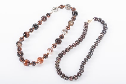 Black FWP Necklace along with a Fancy Agate & Goldstone Necklace