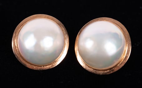 14K Yellow Gold Mabe Pearl Earrings