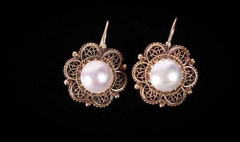 14K Yellow Gold Earrings set with Mabe Pearls