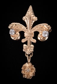 14K Yellow Gold Fleur-de-lis Brooch/Pendant with Diamonds