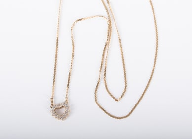 14K Yellow Gold Heart with Diamonds on 19 Inch Chain