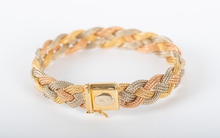18K Tri Color Braided Rope Bracelet