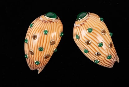 Trianon Conus Ebraeus Shell Earrings 18K Emerald & Citrine