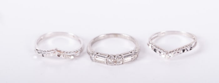 Pair 14K White Gold Bands plus a Platinum Diamond Band