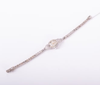 Vintage 14K White Gold Diamond Bracelet Watch