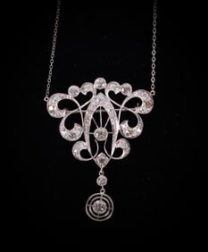 Exceptional Antique Diamond Necklace in 14K White Gold