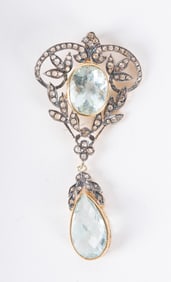 Pendant set with Aquamarine, Diamond, Gold & Silver
