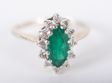 14K White Gold Emerald Diamond Ring