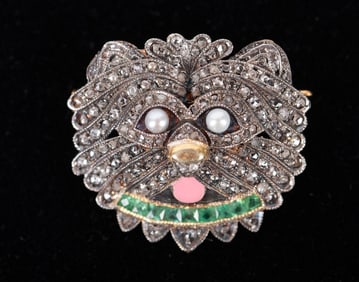 Cat Brooch/Pendant set with Rose Cut Diamonds