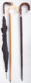 Antique Walking Sticks and an Umbrella