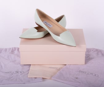 Jimmy Choo London Key Lime Kid Leather Flat Shoes