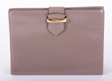 Vintage Salvatore Ferragamo Taupe Leather Shoulder Handbag