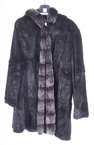 Black Chinchilla Stroller Length Reversible Hooded Coat