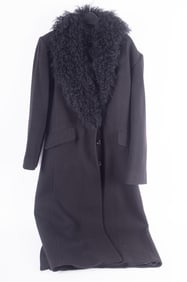 Ladies Mackintosh Collections Black Wool Coat with Mongolian Lamb Collar; together with a Perry