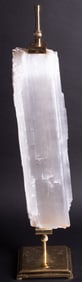 Selenite Log on Brass Stand