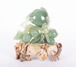 A Large Chinese Jade and Hardstone Carving of Peaches