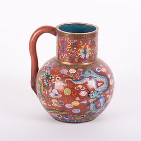 A Large Chinese Cloisonne Handled Dragon Vessel
