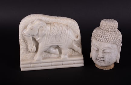 Two Asian Carved Marble Decorative Pieces