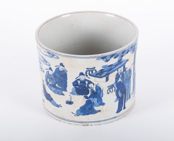 Large Chinese Blue and White Porcelain Brush Pot