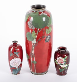 A Collection of Japanese Cloisonne Vases, including Komejiro and Jinnoei