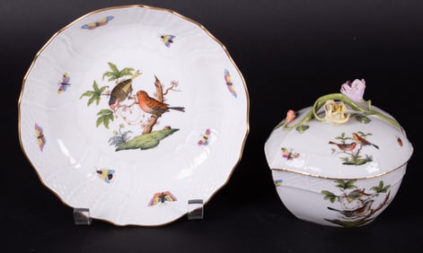 Two Pieces of Herend Porcelain, Rothschild Bird