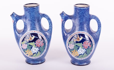 A Pair of Czechoslovakian Amphora Pottery Ewers