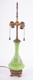 A Czechoslovakian Mottled Green Art Glass Lamp