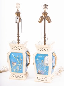 A Pair of Antique Aesthetic Movement Porcelain Table Lamps