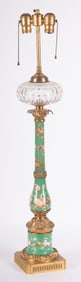 A Bronze and Porcelain Banquet Lamp, now Electrified