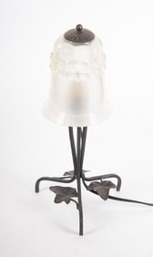A French Art Deco Glass and Iron Boudoir Lamp