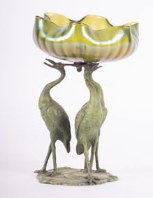 A Loetz Style Bowl with Stork Base