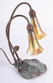 A Tiffany Style 2-Arm Lily Desk Lamp, by Buffalo Studios