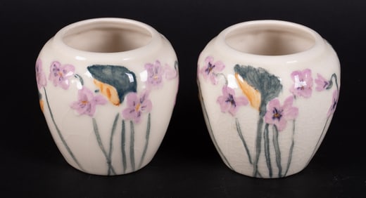 A Pair of Rookwood Pottery Violet Vases, Circa 1946