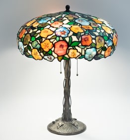 A Fine John Morgan and Sons Pansy Leaded Glass Table Lamp