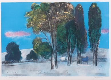 Paul Guiramand, French (1926-2008), Horses and Trees, 1979, color lithograph, ed. artist's proof