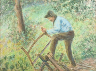 Camille Pissarro, French (1830-1903), Le Pere Melon Sciant du Bois, 1879, pastel on paper laid on