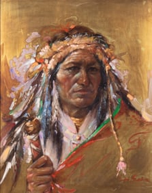 Endre Szabo, Texas / Hungary (1935-1990), The Young Warrior, oil on bronze plate