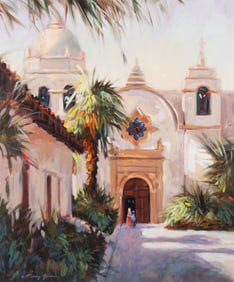 McCreery Jordan, New Mexico 20th/21st Centuries, Figures Outside a Church, oil on canvas