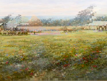 Eric Michaels, Colorado, New Mexico, Illinois (b. 1949), Burgundy Farm, oil on masonite