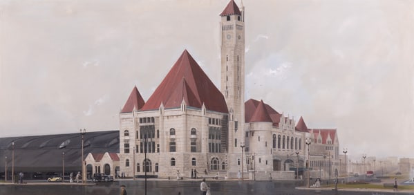 Dexter, American 20th Century, Union Station, St. Louis, 1981, oil on canvas