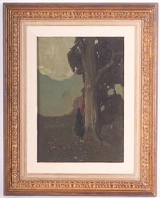 Gustave Cimiotti Jr., American (1875-1969), Figure in Dark Landscape, oil on board