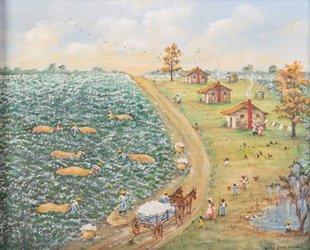 Orra Etta Manry, Louisiana (1901-1983), Folk Art Scene, oil on board