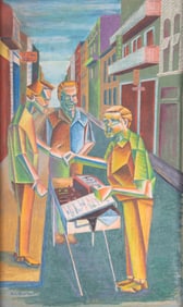 N. A. Burkart, 20th Century, Street Vendor, oil on canvas laid down on board