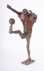 Brutalist Mixed Metal Sculpture of a Soccer Player