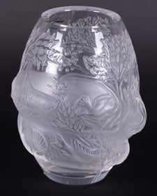 A Lalique Frosted and Clear Crystal Tarpon Vase