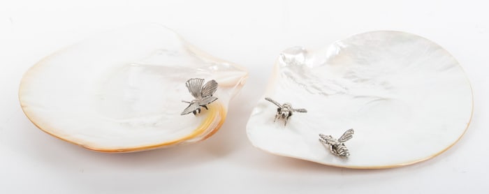 Two Mother of Pearl and Plated Silver Caviar Trays